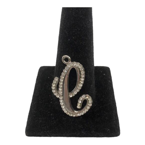 Unique Retro Script “C” Silver Plated Embedded With Sparkling Rhinestone Pendant - Picture 4 of 11